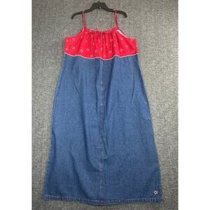 Vintage 90’s Baccini Denim Dress Bandana Print Size 20W Red Blue NEW Deadstock